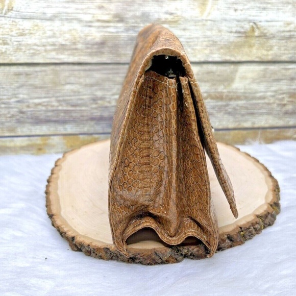 Vntg 70's Pierre Cardin Tan Brown Cobra Snakeskin Leather HandBag Clutch Purse - Picture 6 of 12